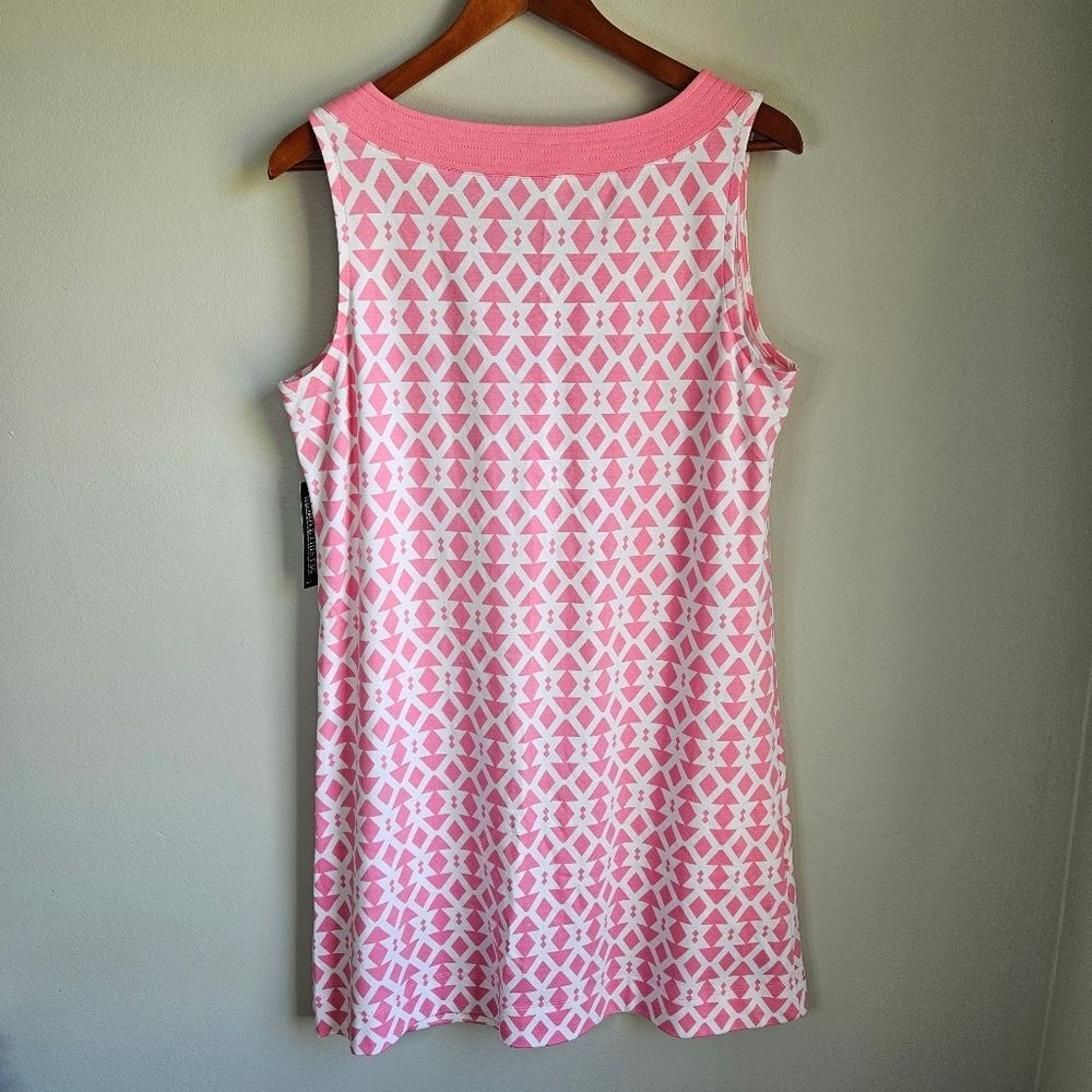 NY & Co Tank Dress Womens XL Cotton Mini Sleeveless Pink Geometric Retro Summer - Picture 3 of 7